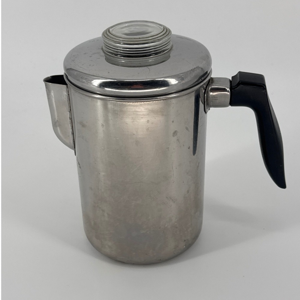 FLINT Ekco Vintage Stovetop Percolator Coffee Pot Silver Stainless Steel 6-9 Cup